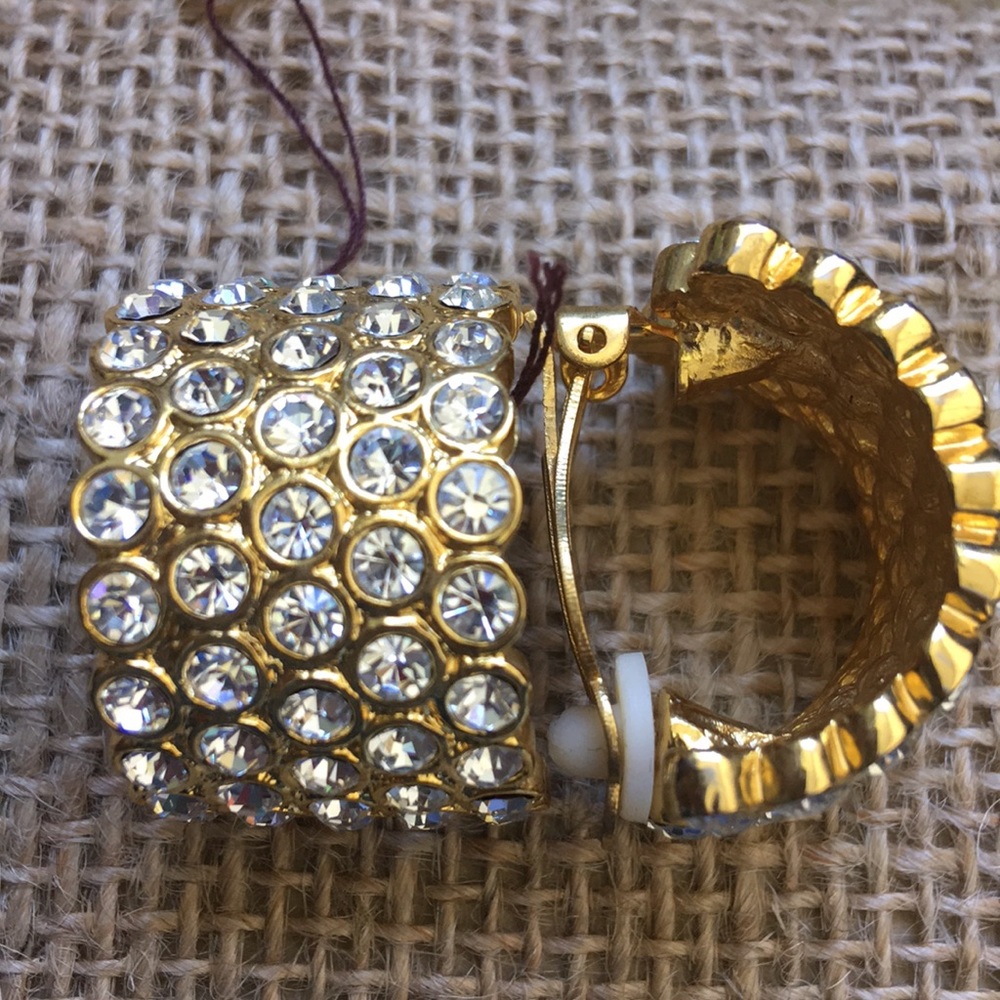 Gold rhinestone clip on earrings